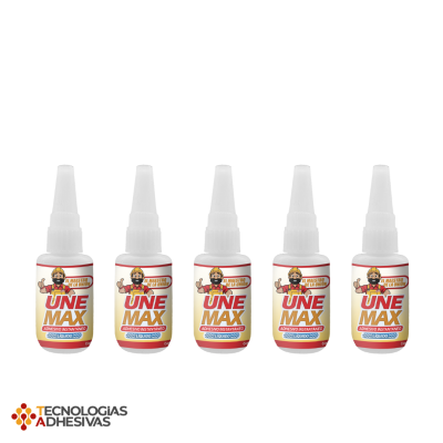 UNEMAX - Paquete de 5 Pegamentos Instantáneos LÍQUIDO, Transparente 20gr c/u.