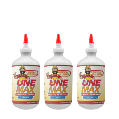 UNEMAX - Paquete de 3 Pegamentos Instantáneos LÍQUIDO, Transparente 500gr.
