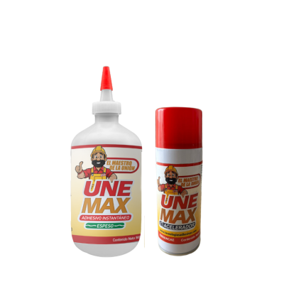UNEMAX - Kit Pegamento Instantáneo ESPESO 500g + Acelerador para Pegamento Instantáneo en aerosol 283g
